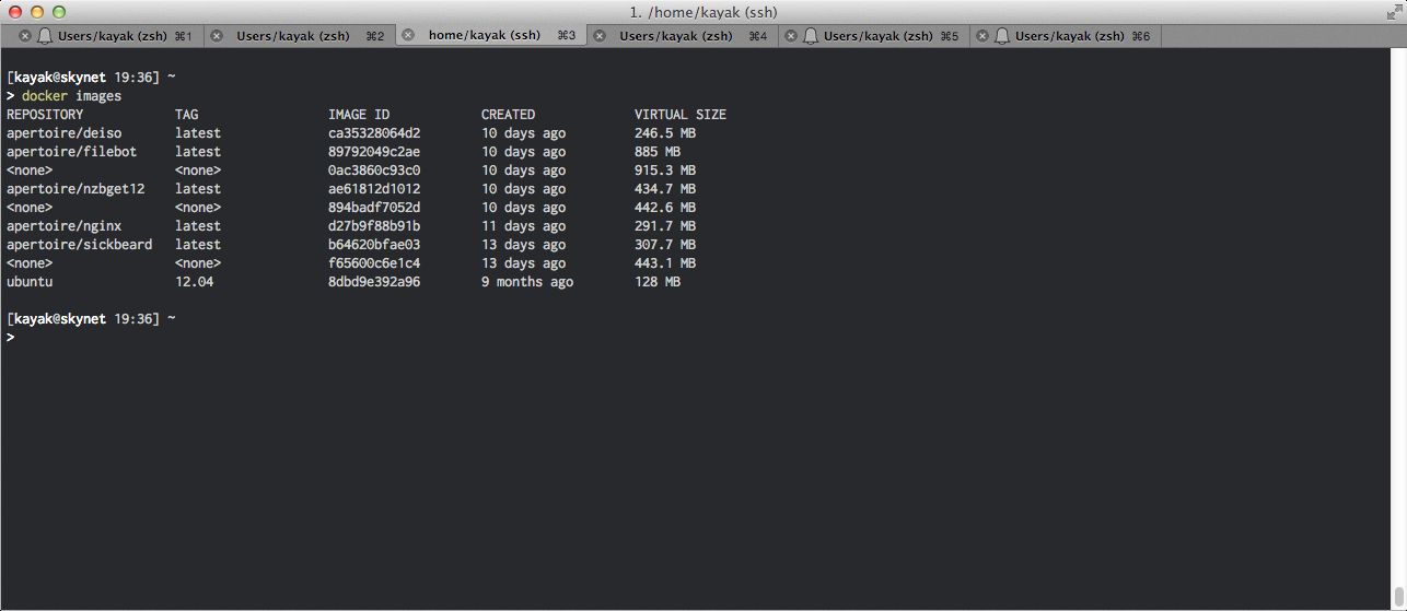 Docker images command output