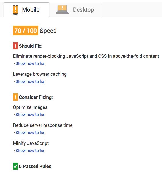 First Test on PageSpeed