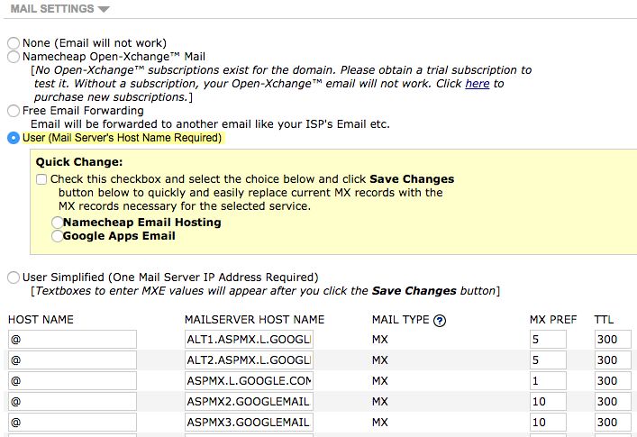 New MX record settings